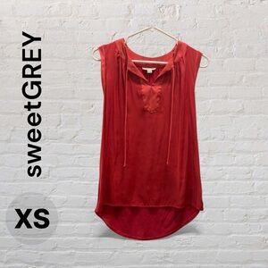 SweetGrey Red/Orange Juni Mixed Material Sleeveless Blouse